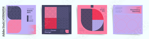 Geometry design square cover for book or catalog template set. Geometric oriental asian album cover, poster or presentation background. Business identity or promotion in minimal japanese style.