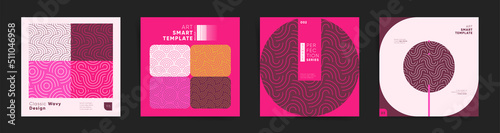 Geometry design square cover for book or catalog template set. Geometric oriental asian album cover, poster or presentation background. Business identity or promotion in minimal japanese style.