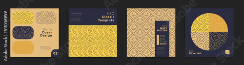 Geometry design square cover for book or catalog template set. Geometric oriental asian album cover, poster or presentation background. Business identity or promotion in premium japanese style.