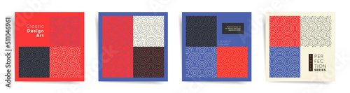 Geometry design square cover for book or catalog template set. Geometric oriental asian album cover, poster or presentation background. Business identity or promotion in minimal japanese style.