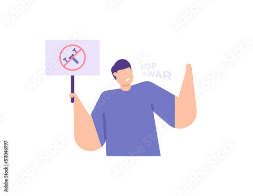 stop war symbol. A demonstrator holds a demonstration against war. protest, refuse, conflict, participant. stop the war. flat cartoon illustration. concept design. element