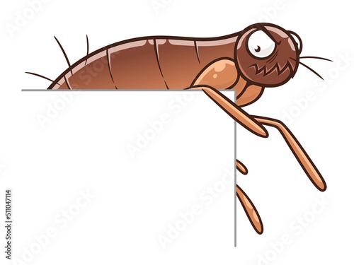 Corner design element with cartoon flea. Cartoon flea series. 