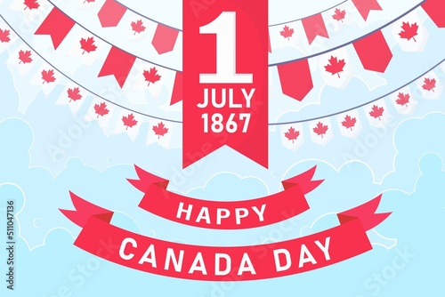 Canada day banner or header background. 1st of July national holiday design. Red and white confetti. Simple vector illustration.