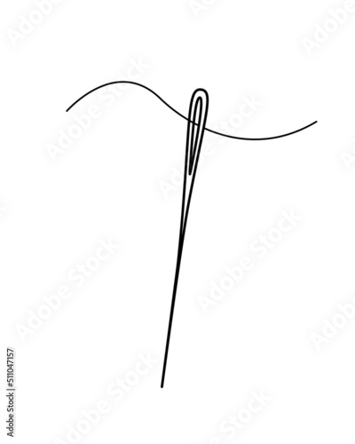 Sewing needle with thread, vector doodle illustration, sewing and needlework concept.