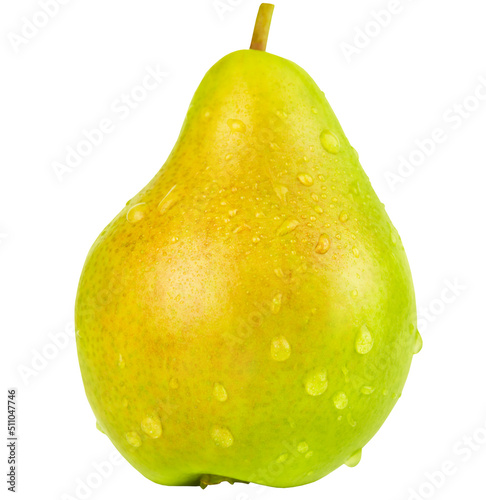 One sweet yellow-green pear isolated on white background