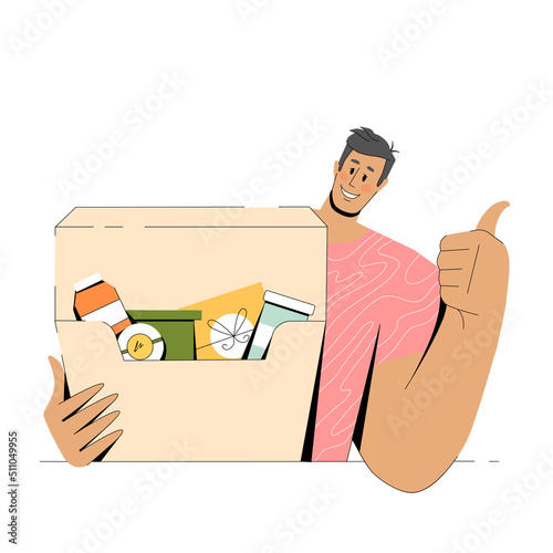 Satisfied man with a box of things.