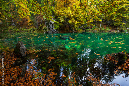 Fototapeta Naklejka Na Ścianę i Meble -  Autumn by lake Fusine in Italy