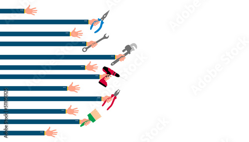 mani alzate, attrezzi, mestieri, persone, lavoratori, ristrutturazioni