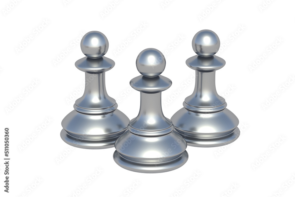 Three silver chess figure pawn isolated on white background. 3d render Three silver chess figure pawn isolated on white background. 3d render