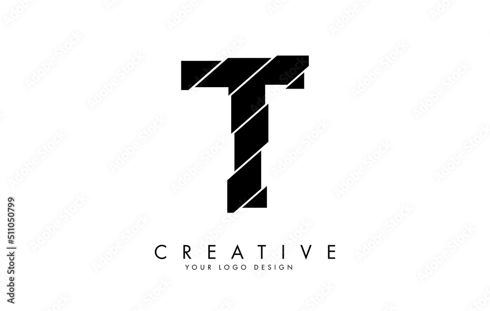 Black Letter T with abstract sliced effect logo design. Abstract vector illustration with creative cuts. Black Letter T with abstract sliced effect logo design. Abstract vector illustration with creative cuts.