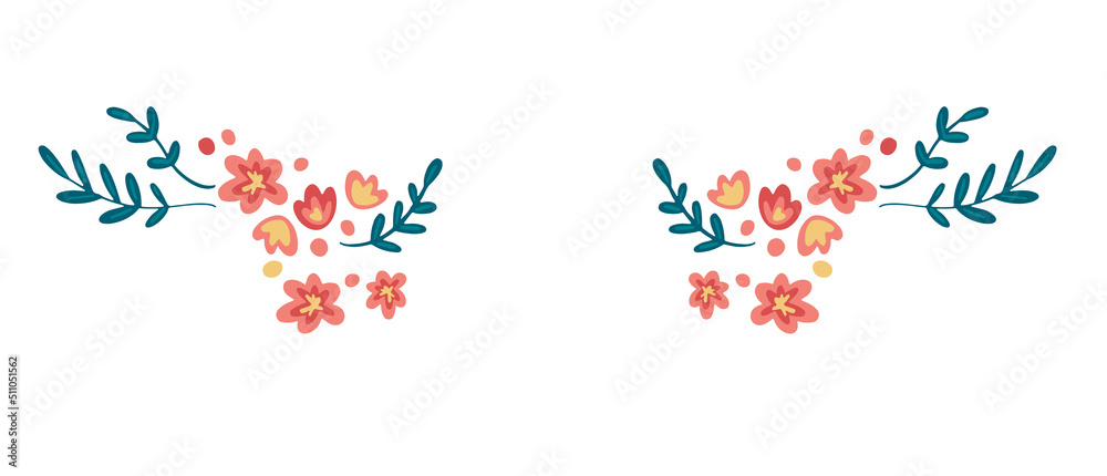 Flower border template with copy space. Hand drawn vector design