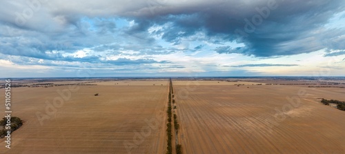 Drone footage over dry paddocks near Berriwillock, Victoria, Australia, May 2021.
 photo