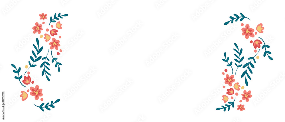 Flower border template with copy space. Hand drawn vector design Flower border template with copy space. Hand drawn vector design