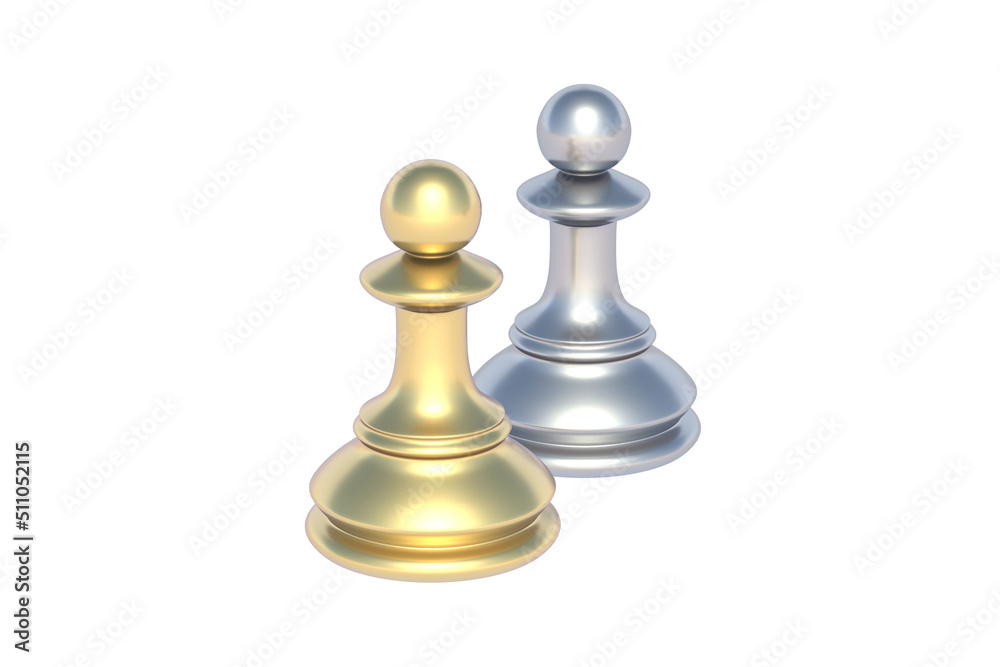 Metallic chess figure pawns isolated on white background. 3d render Metallic chess figure pawns isolated on white background. 3d render