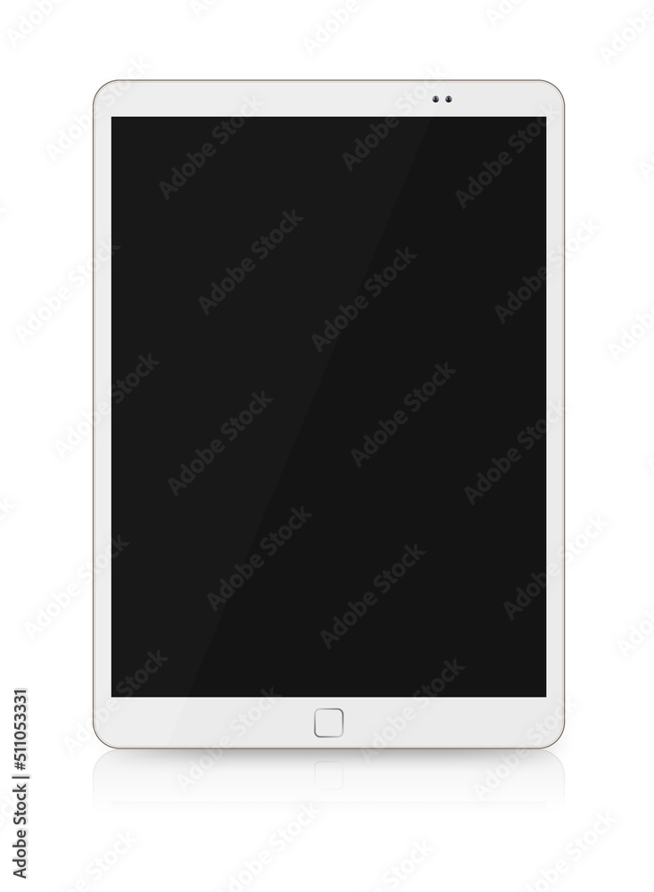 Tablet blank screen. Portable gadget. Digital technology. Front view of electronic device with black copy space mockup display isolated on white advertising background. Tablet blank screen. Portable gadget. Digital technology. Front view of electronic device with black copy space mockup display isolated on white advertising background.