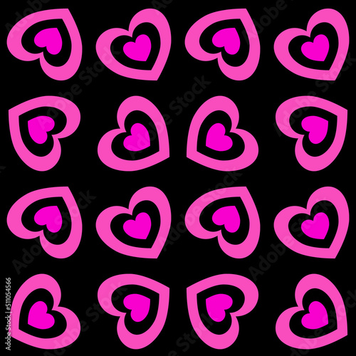 Fun bright pink black heart shaped pattern for women empowerment. Cute girly feminine seamless texture for teenager girl