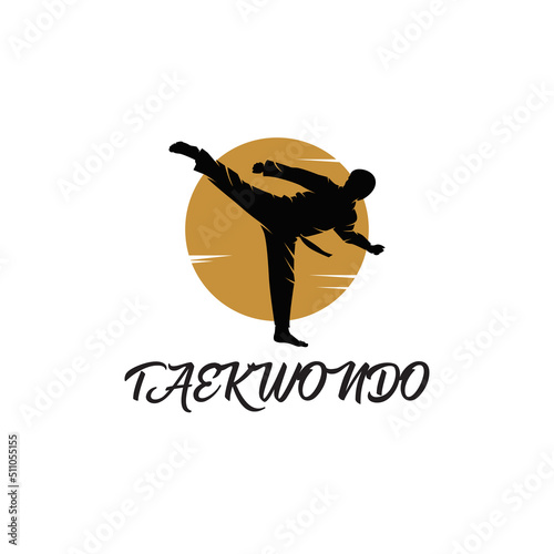 taekwondo logo template. Martial arts badge. Emblem for sports events, competitions, tournaments. Silhouette of a man.