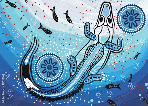 Aboriginal dot artwork with crocodile