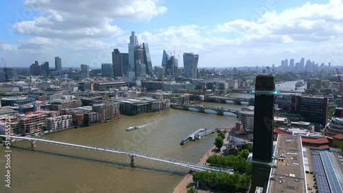 City of London, St Pauls Cathedral and Millennium Bridge aerial view - travel photography photo