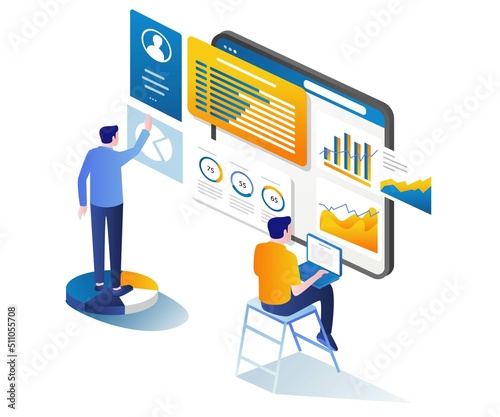 High-tech digital transformation data analysis monitoring team