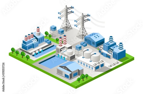 One complex isometric view Warehouse and factory