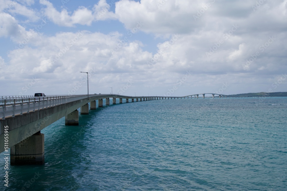 Scenery of the Irabu Bridge connecting across the sea