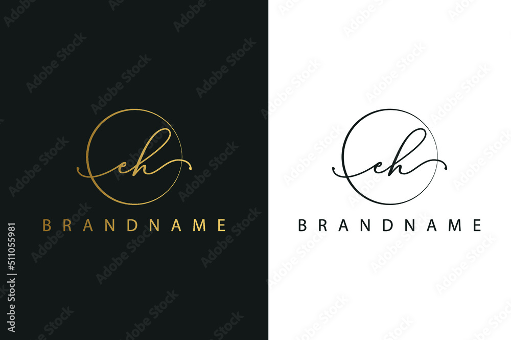 E H EH hand drawn logo of initial signature, fashion, jewelry, photography, boutique, script, wedding, floral and botanical creative vector logo template for any company or business.