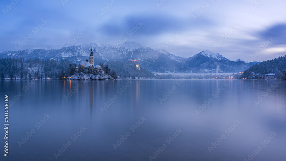 Bled on a winter misty morning