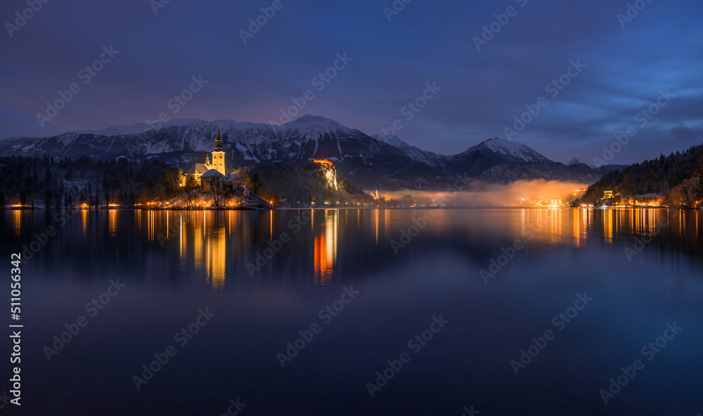Bled on a winter misty morning