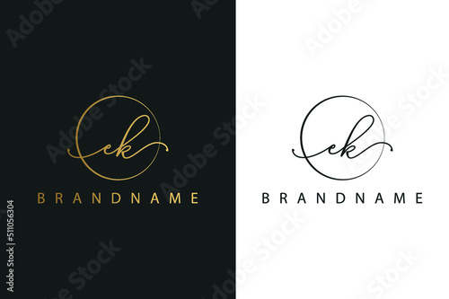 E K EK hand drawn logo of initial signature, fashion, jewelry, photography, boutique, script, wedding, floral and botanical creative vector logo template for any company or business.