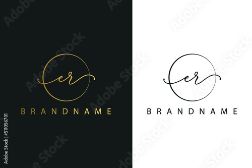 E R ER hand drawn logo of initial signature, fashion, jewelry, photography, boutique, script, wedding, floral and botanical creative vector logo template for any company or business.