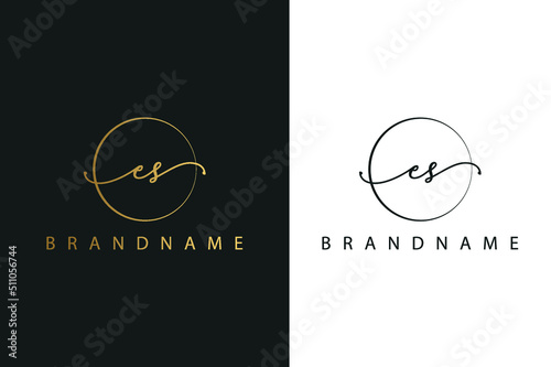 E S ES hand drawn logo of initial signature, fashion, jewelry, photography, boutique, script, wedding, floral and botanical creative vector logo template for any company or business.