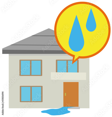 水漏れの被害　二階建ての家　アイコン　イラスト