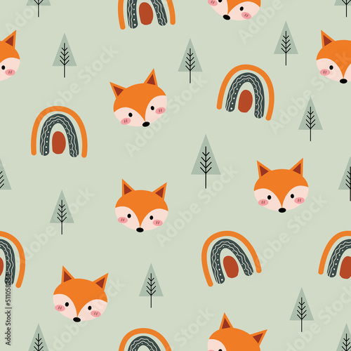 cute aesthetic boho style fox and rainbow background photo