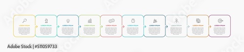Minimal Business Infographics template. Timeline with 10 steps, options and marketing icons .Vector linear infographic with two circle conected elements. Can be use for presentation.