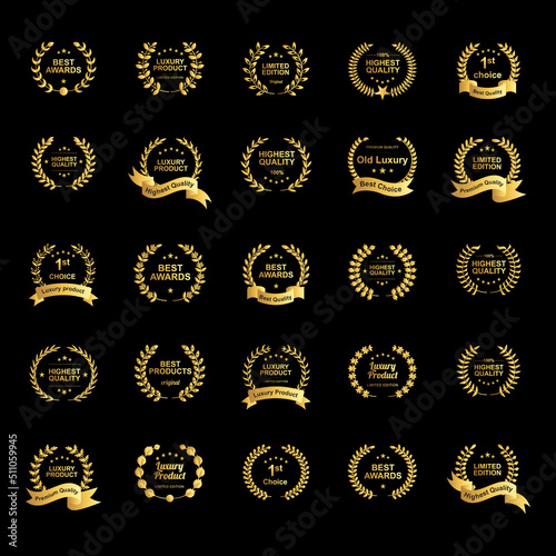 Luxury gold awards label with multiple nomination categories isolated on black background easy to edit eps 10.