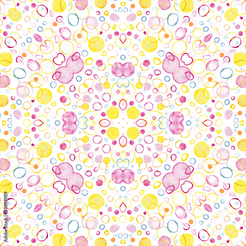 watercolor seamless pattern. watercolor tiles: circles, spots, bubbles. hand painted watercolor whimsical seamless print. Abstract batik background