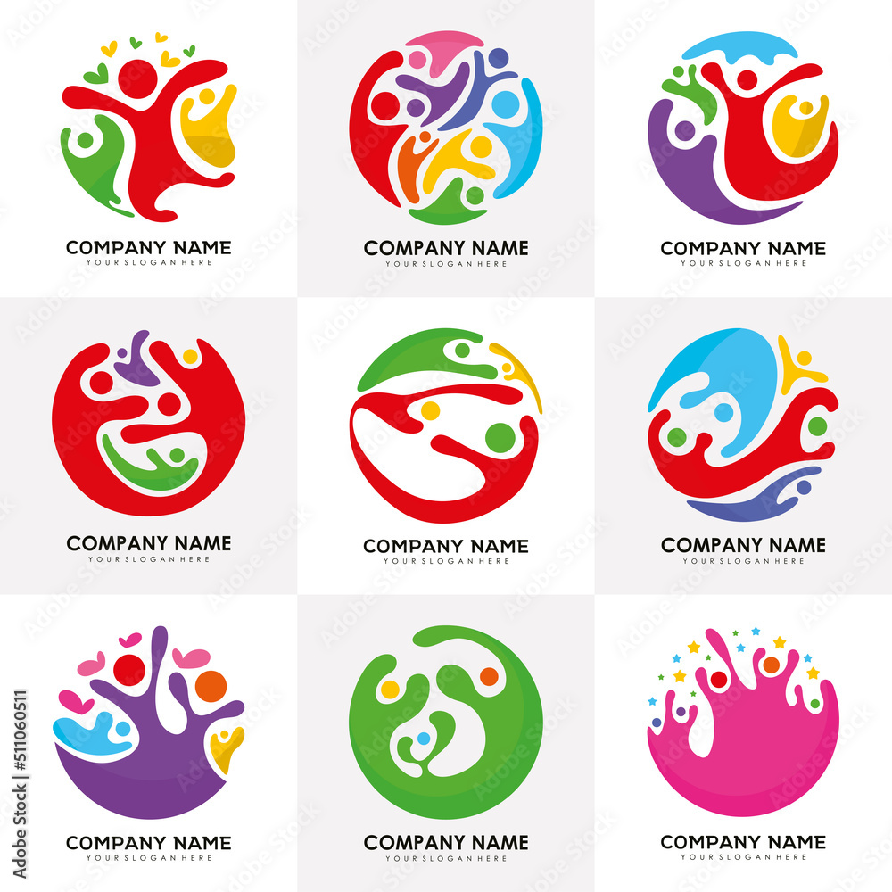 People and family happy together colorfull logo with circle