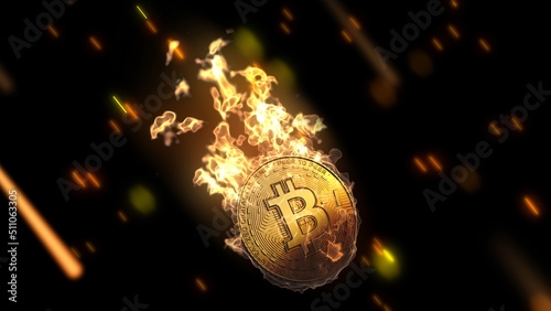 Photos 3D Illustration Bitcoin falling on flames for news and media
