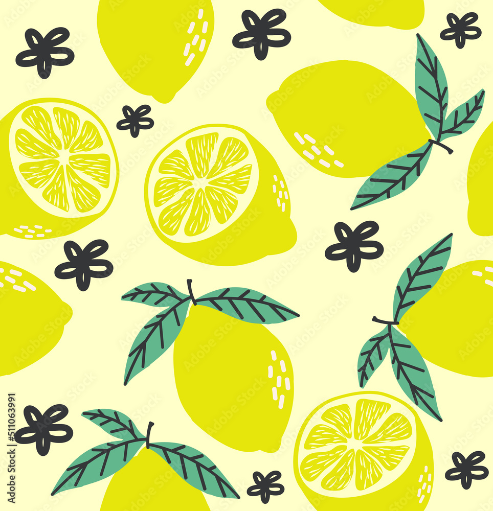 Yellow Lemon and lemon slice citrus seamless pattern Yellow Lemon and lemon slice citrus seamless pattern