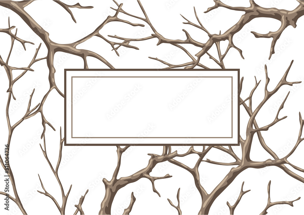 Background with dry bare branches. Decorative natural twigs.