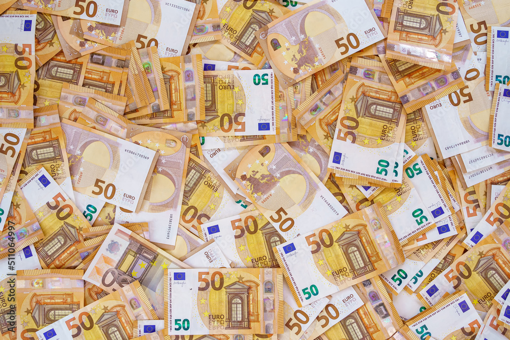 Background made with fifty euro banknotes of European Union.