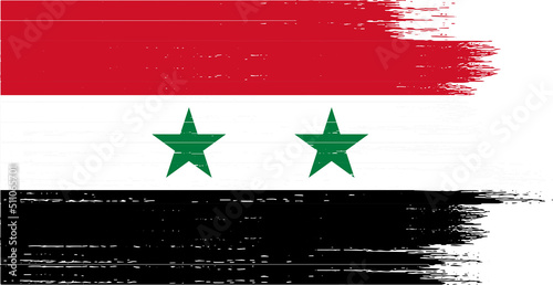Syria flag with brush paint textured  on png  background