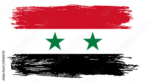 Syria flag with brush paint textured  on png  background