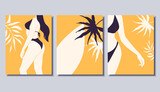 Set of summer posters with women in swimsuits. Modern Art. Vector illustration.