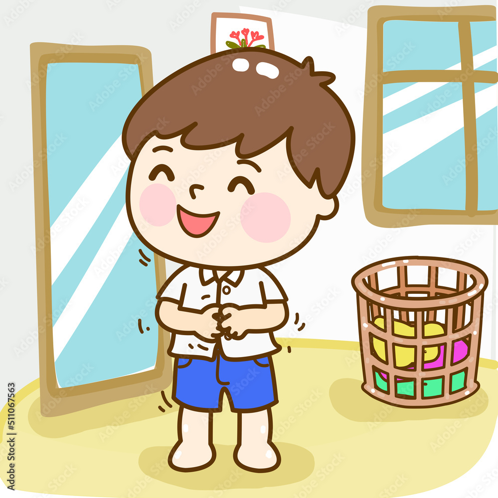 Cartoon kids put on shirt. Stock Vector | Adobe Stock