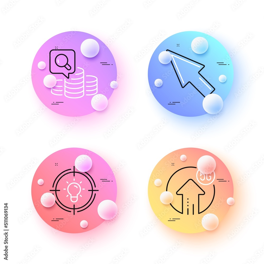 Mouse cursor, 5g upload and Idea minimal line icons. 3d spheres or balls buttons. Inspect icons. For web, application, printing. Click arrow, Fast wifi, Solution. Money budget. Vector Mouse cursor, 5g upload and Idea minimal line icons. 3d spheres or balls buttons. Inspect icons. For web, application, printing. Click arrow, Fast wifi, Solution. Money budget. Vector