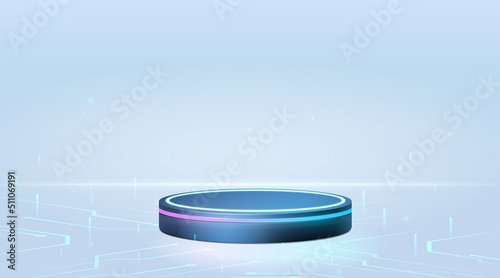 Futuristic cyber stage with 3d neon podium glowing for Product display presentation in pastel colors background.