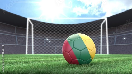 Lithuania soccer ball, rolling into stadium with camera flashes. 3D animation
