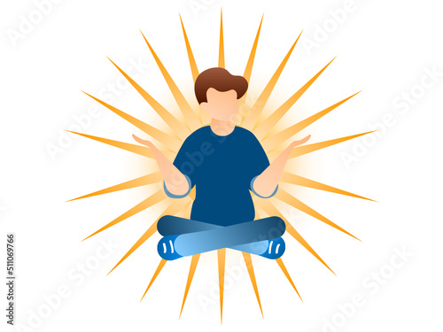Young man who is meditating, he is calm in the lotus flower position
